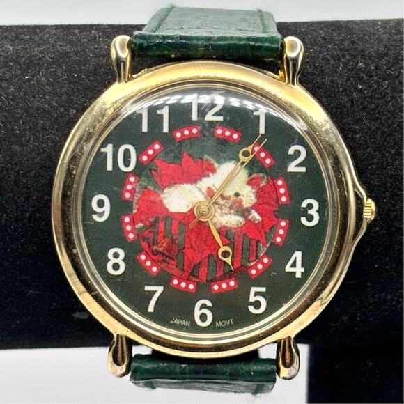 Vintage Green Christmas Cat Men's Watch - Picture 2 of 5